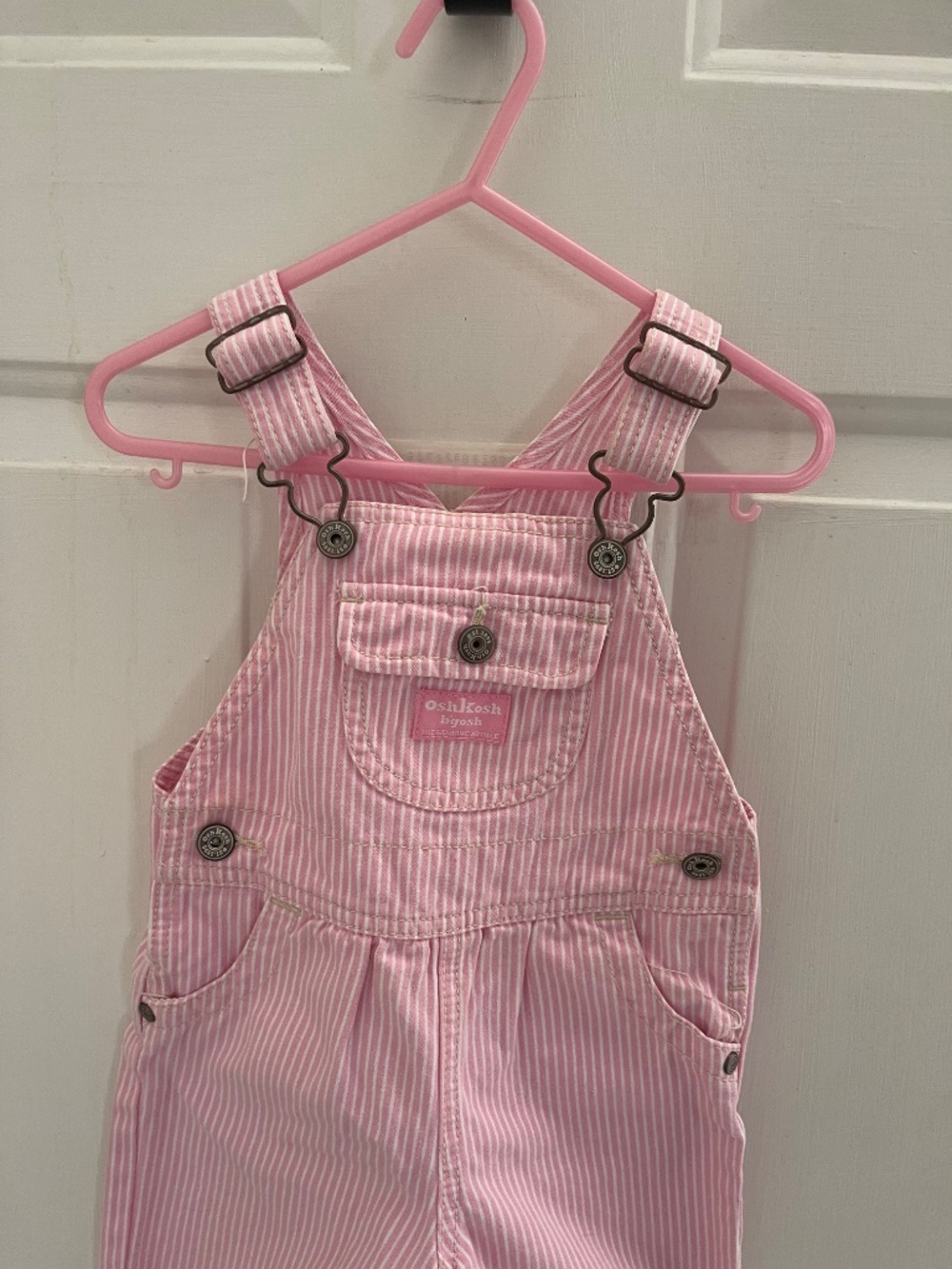 Vintage OshKosh B'gosh Pink Striped Vestbak Overalls 12 mo - Picture 7 of 11